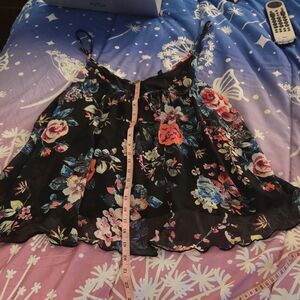 Express Women's Floral Adjustable Strap V-Neck Tank Top Black Multicolor Size L